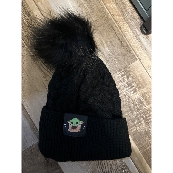 Star Wars Mandalorian Baby Yoda Black Beanie Pom Hat - Picture 1 of 7